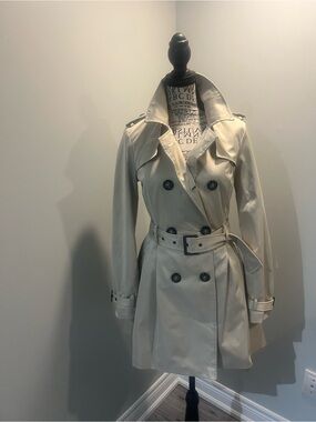 Women's Double-Breasted Cream Trench Coat with Belt
